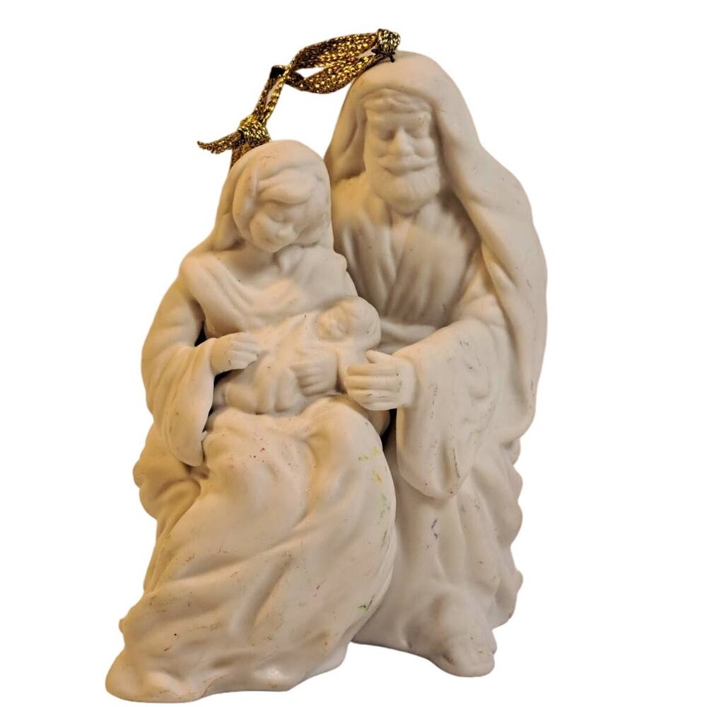 Vintage 1997 Hallmark Holy Family White Porcelain Ornament Joyce Lyle 4 Inches
